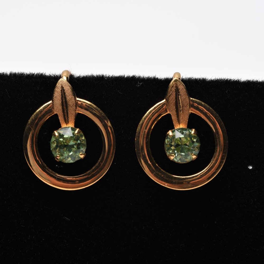 Van Dell 12K Gold-Filled Green Screwback Earrings - Vintage